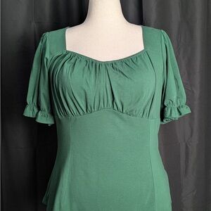 Belle Poque Women’s Vintage Ruched Square Neck Puffed Short Sleeve Top